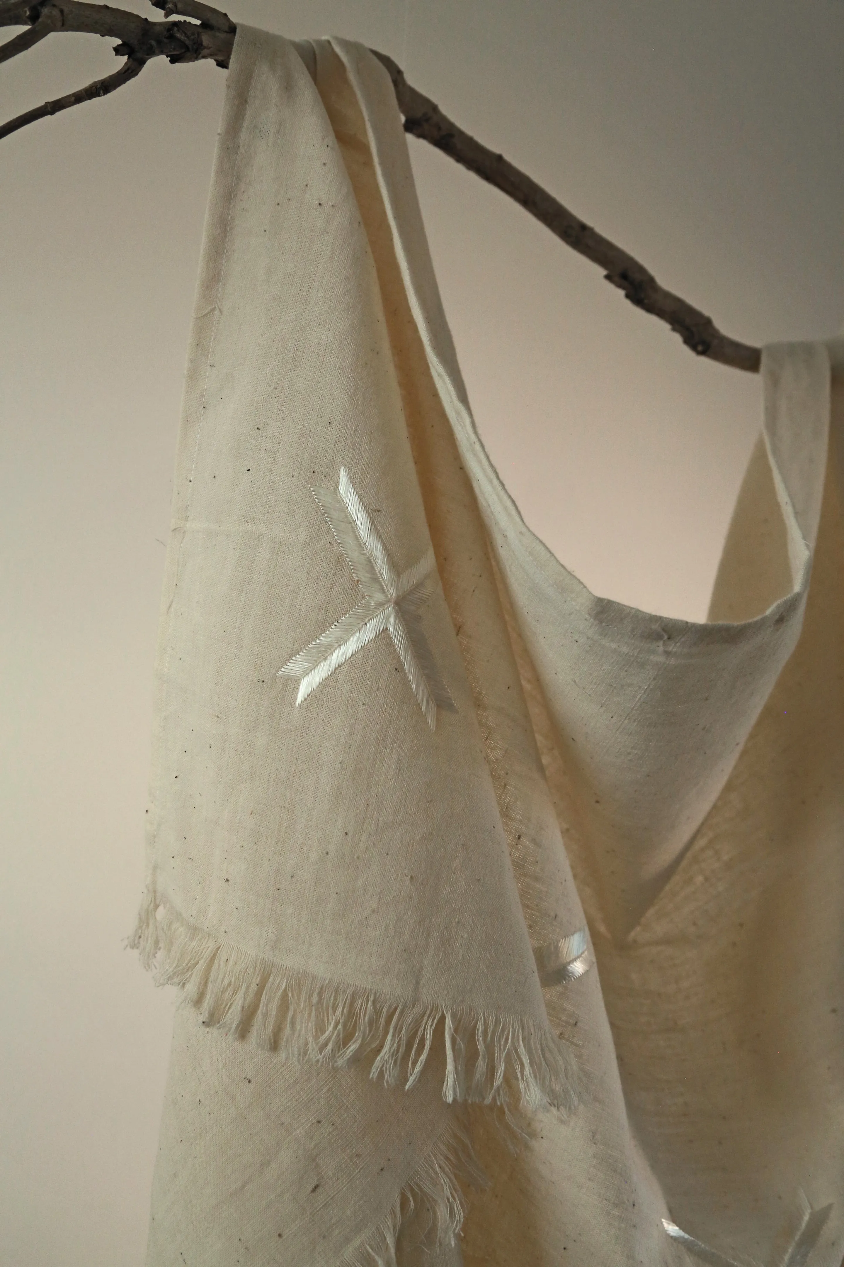 100% Handwoven Raw Cotton Phulkari Shawl | Throw Large with Pure Silk Hand Embroidery
