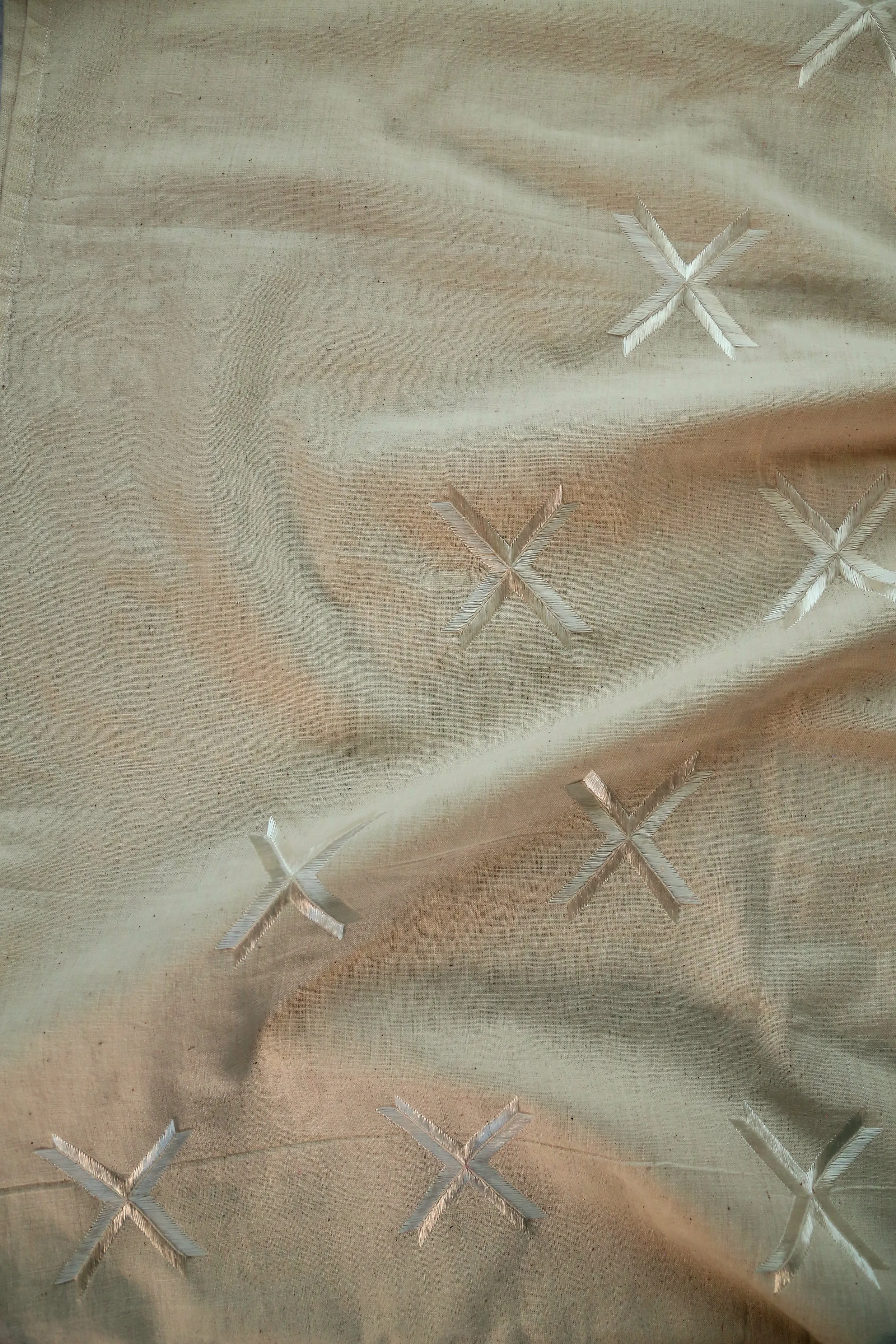 100% Handwoven Raw Cotton Phulkari Shawl | Throw Large with Pure Silk Hand Embroidery