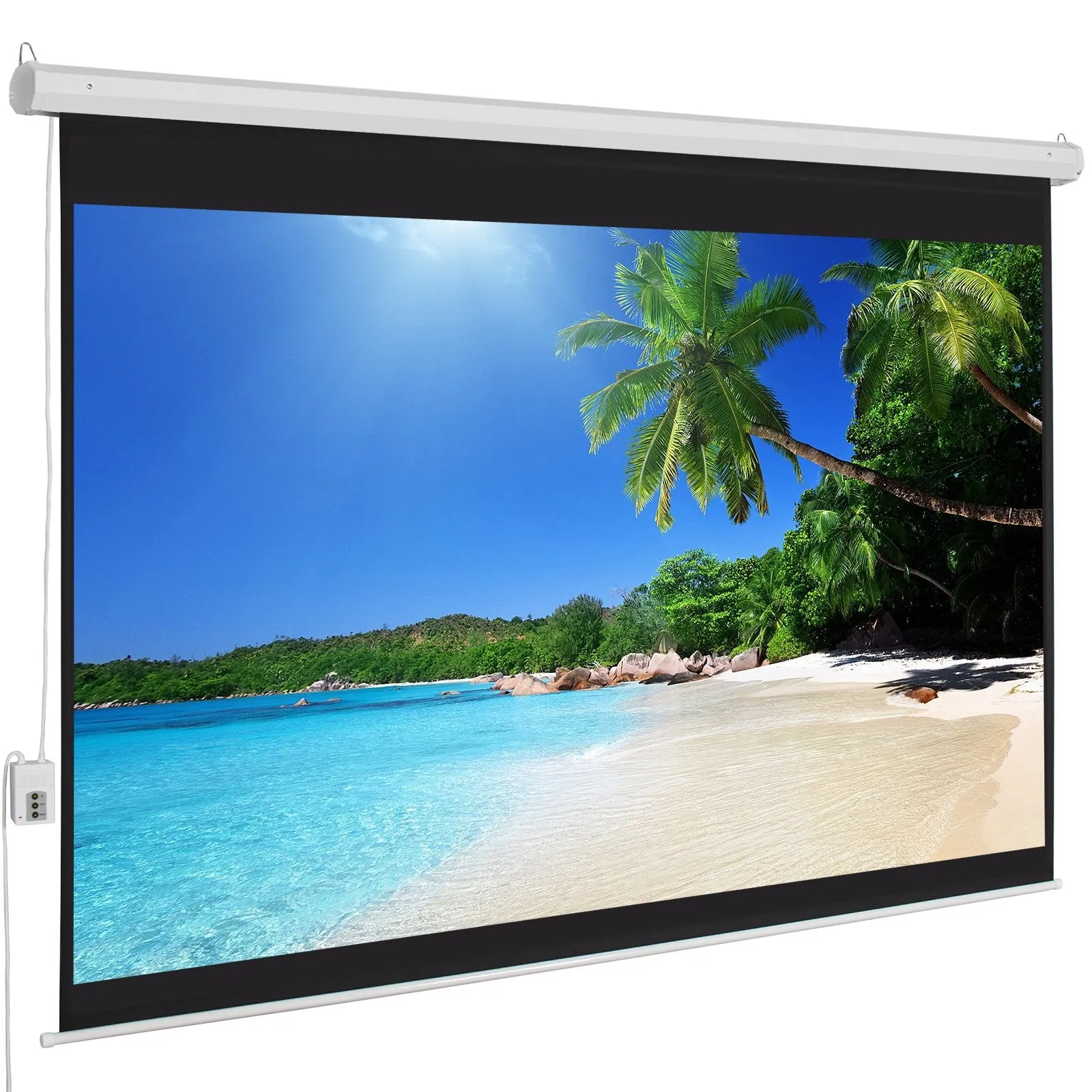 100in HD 4:3 Display Electric Projection Screen w/ Remote - White