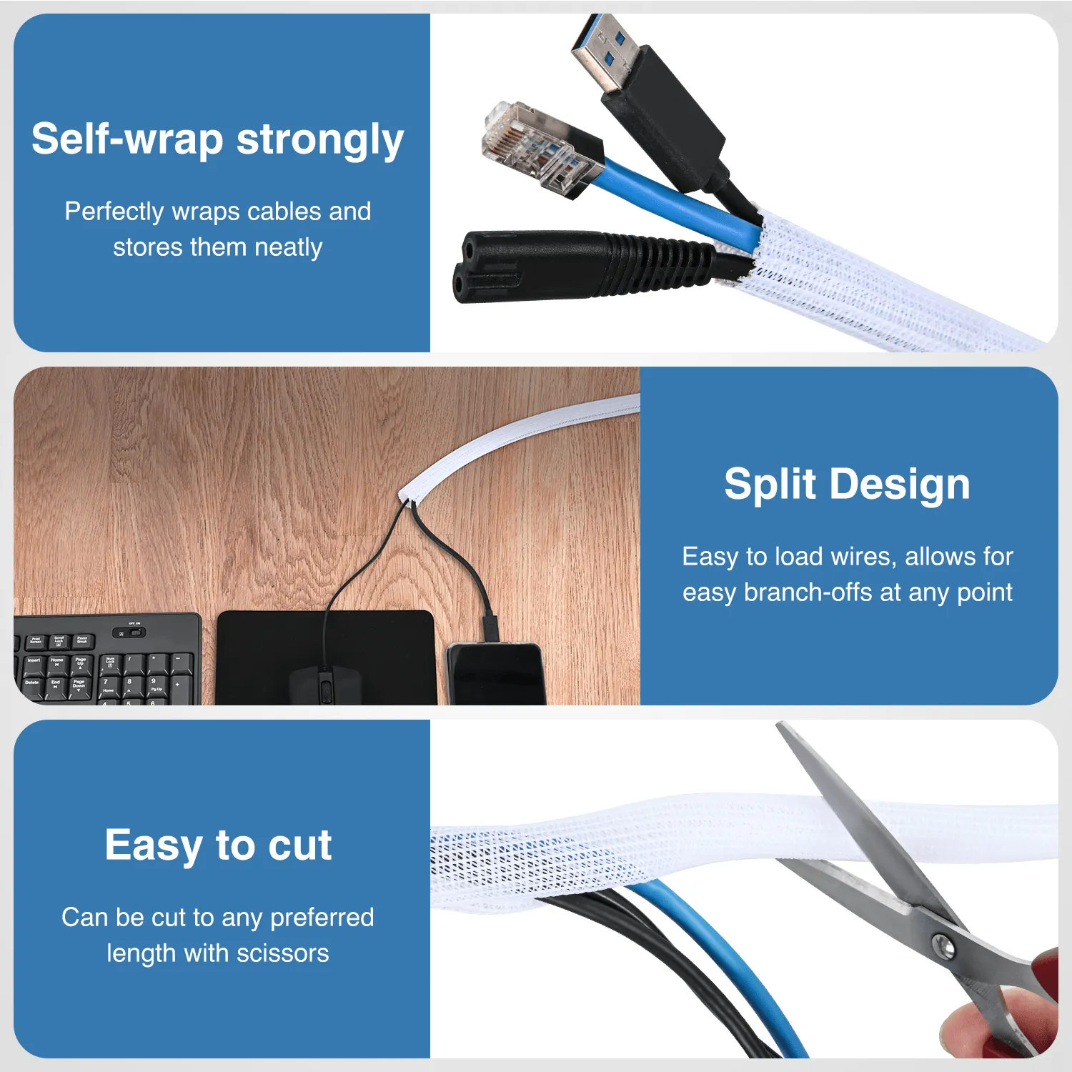 10ft-1/2inch White Cable Management Sleeves