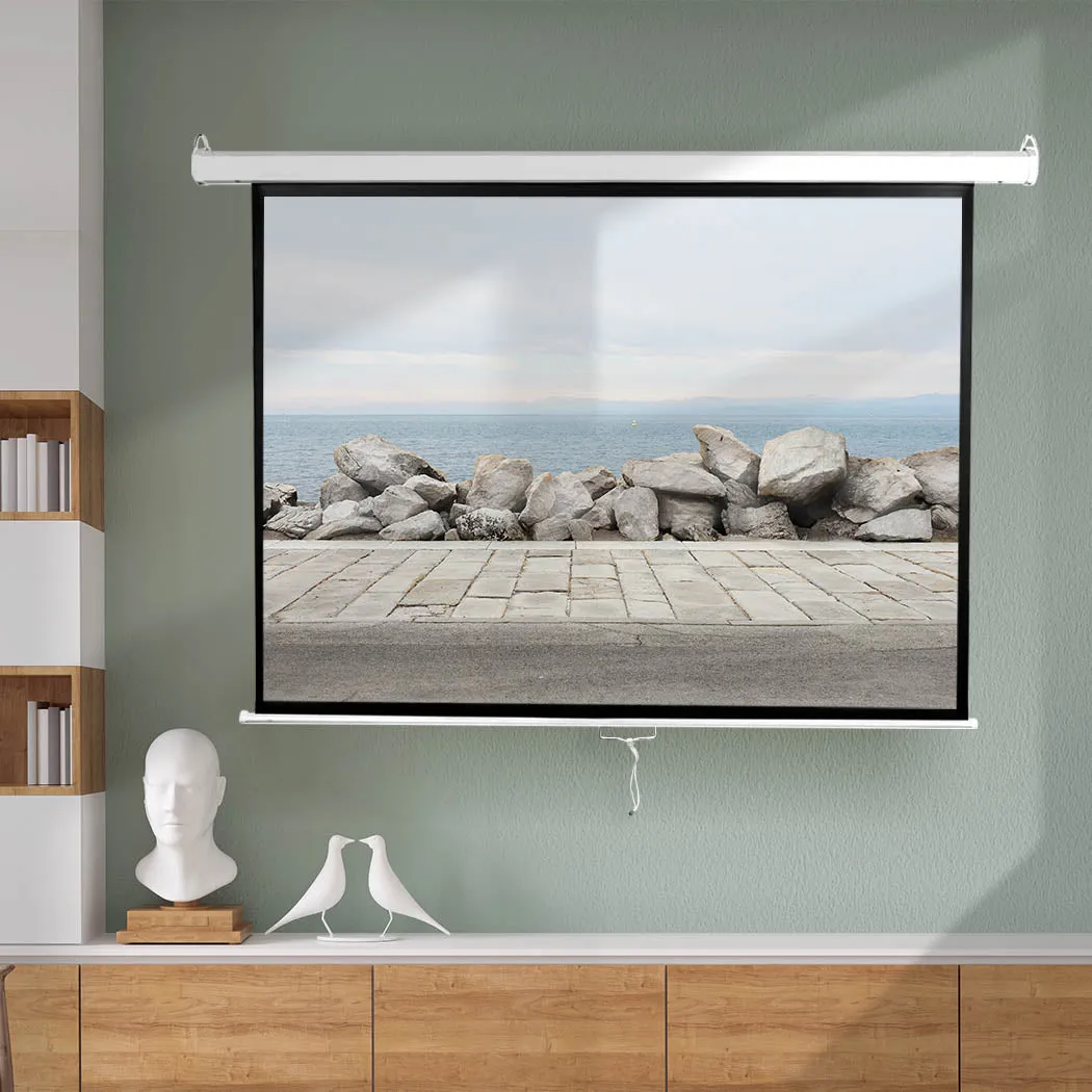 120" Projector Screen Manual Projection Retractable 3D Home Cinema 4:3 Screens