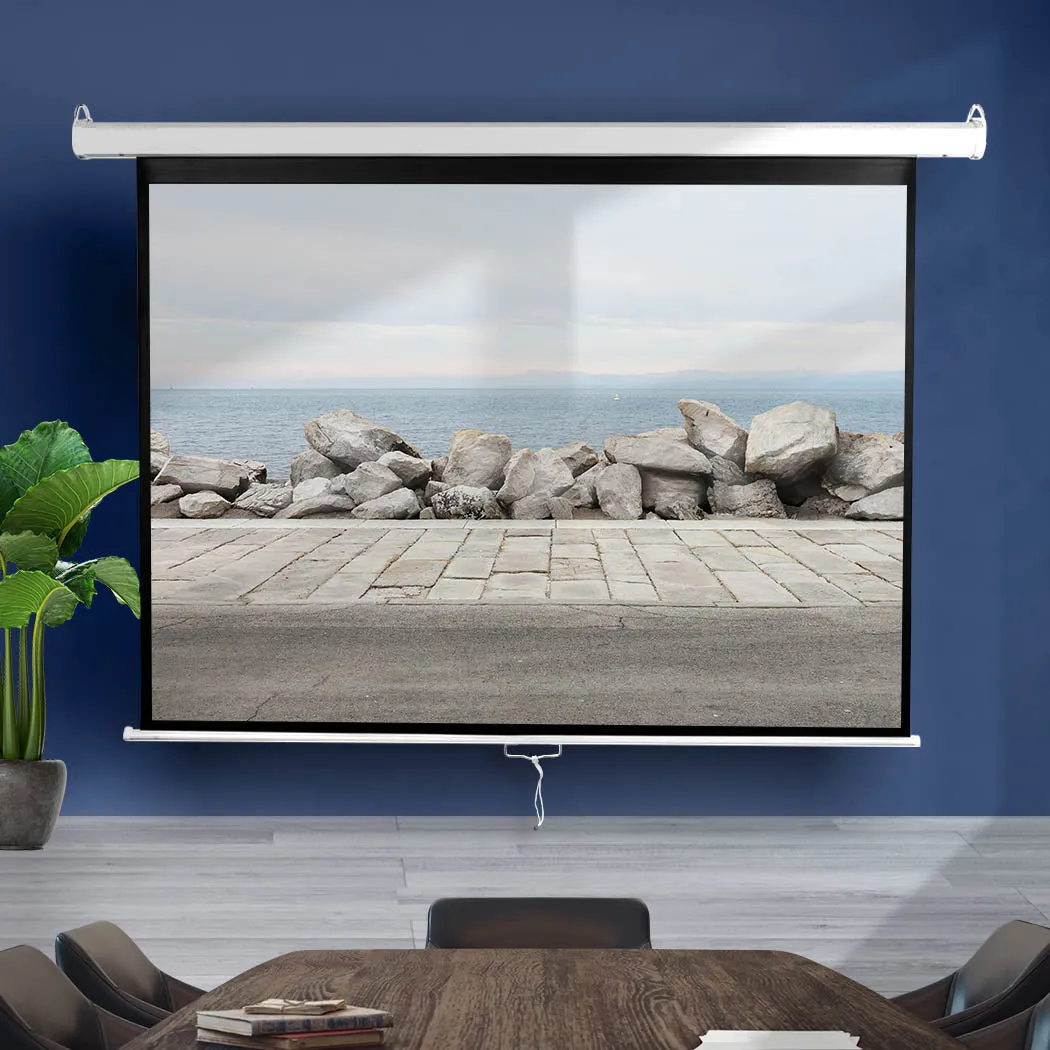 120" Projector Screen Manual Projection Retractable 3D Home Cinema 4:3 Screens