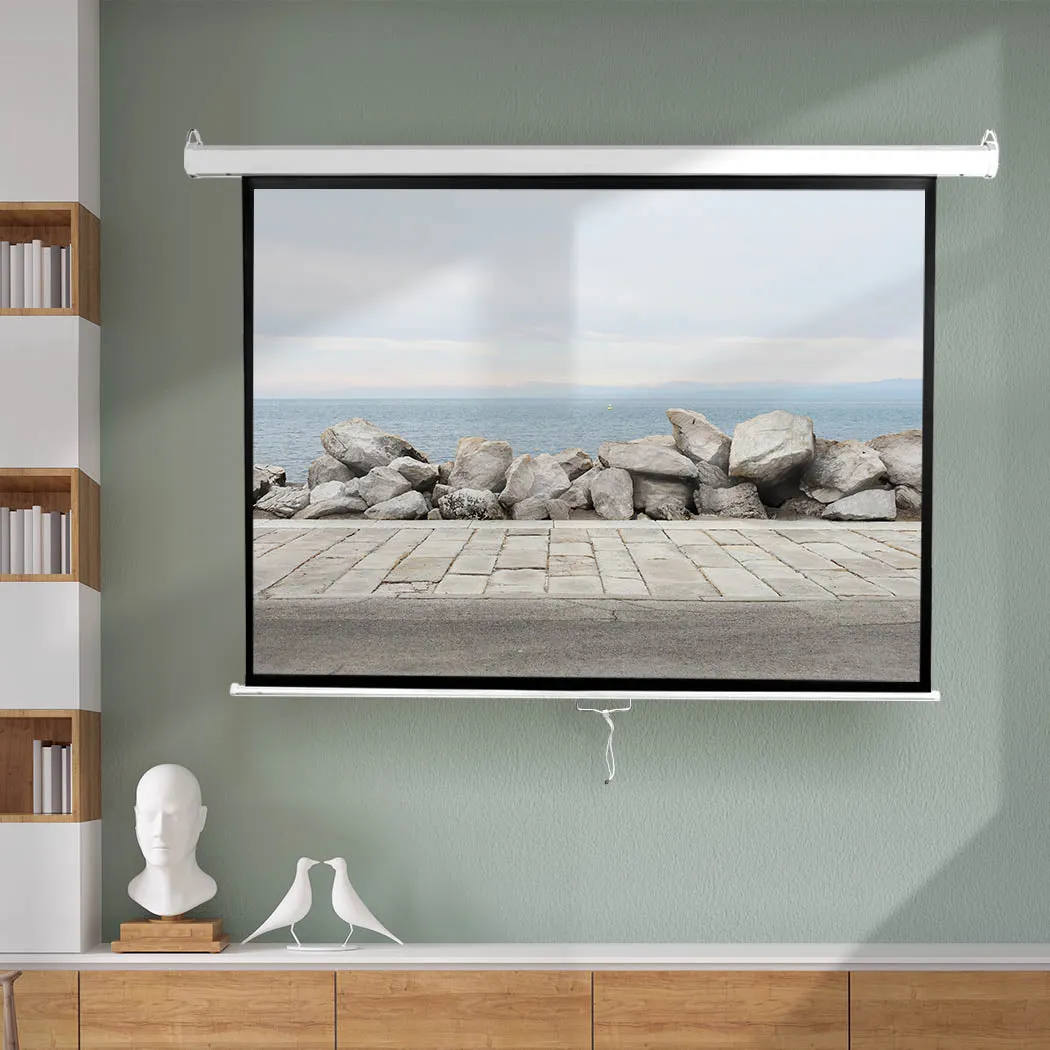 125" Projector Screen Manual Projection 3D Home Cinema Retractable 4:3 Screens