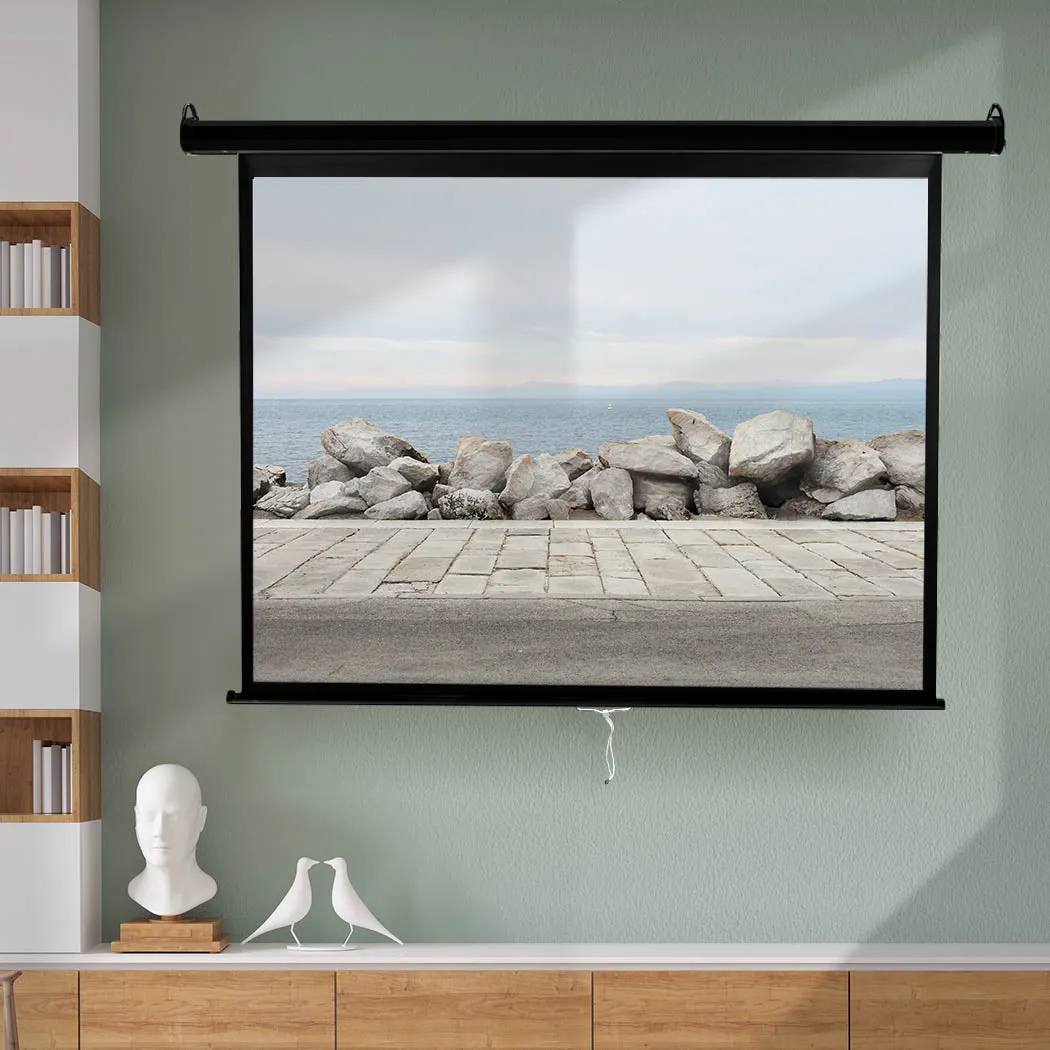 125" Projector Screen Manual Projection Retractable 3D Home Cinema 4:3 Screens