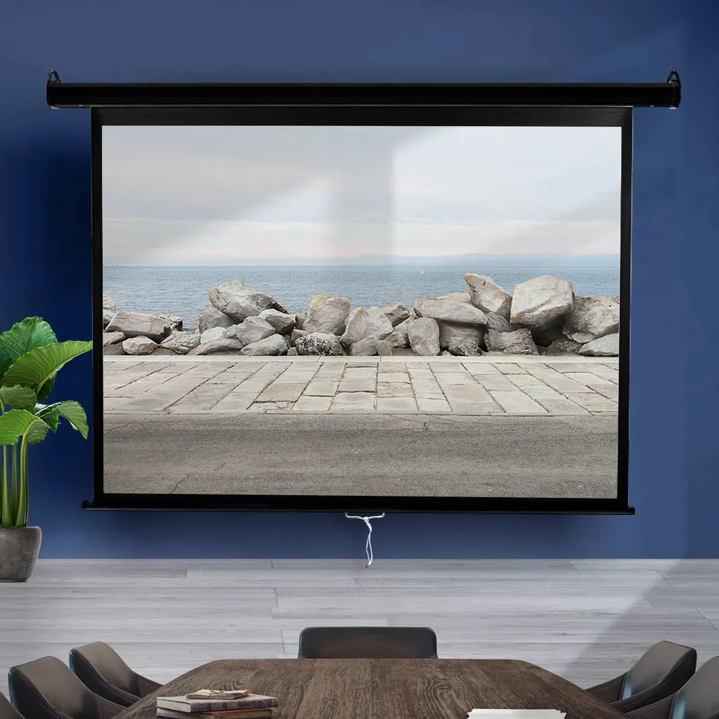 125" Projector Screen Manual Projection Retractable 3D Home Cinema 4:3 Screens