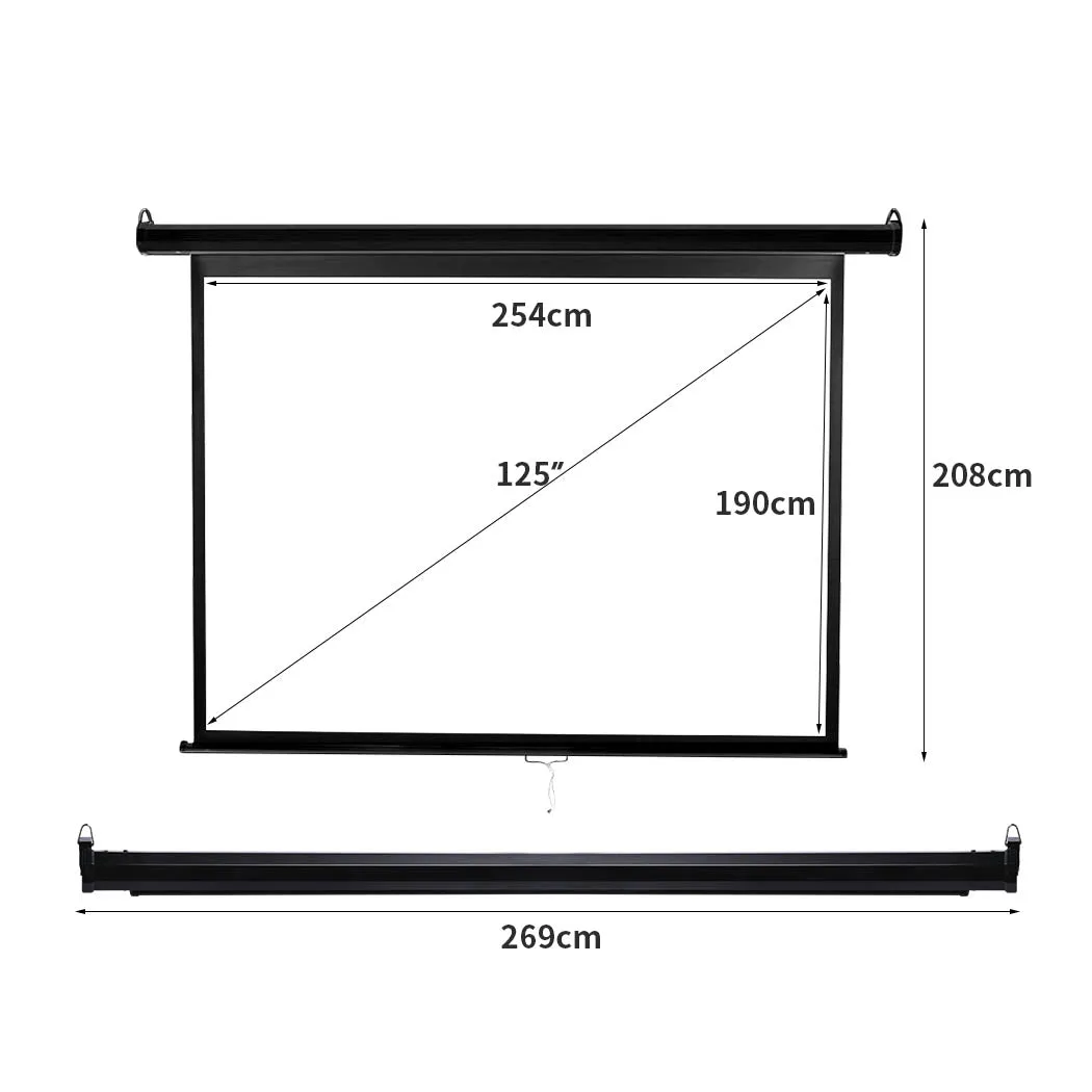 125" Projector Screen Manual Projection Retractable 3D Home Cinema 4:3 Screens