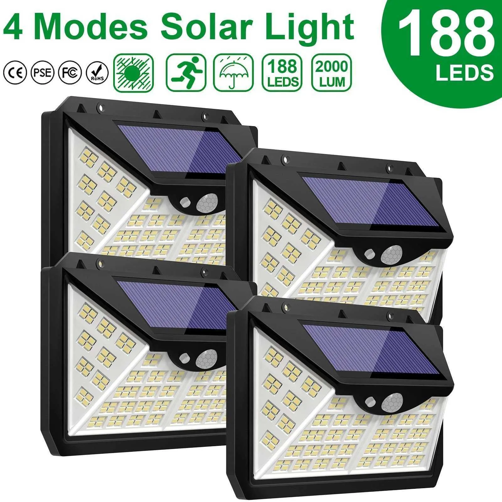 188 LED Solar Light Outdoor 3&4Modes Lamp Waterproof  Motion Sensor
