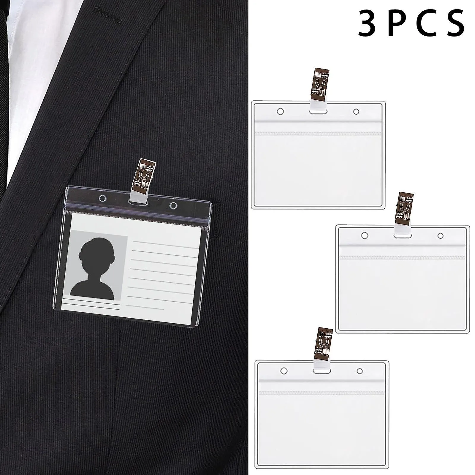 3 Business Card Cases Card Protector Immunization Record Cards Holder Clear Plastic Sleeve With Clip No2206