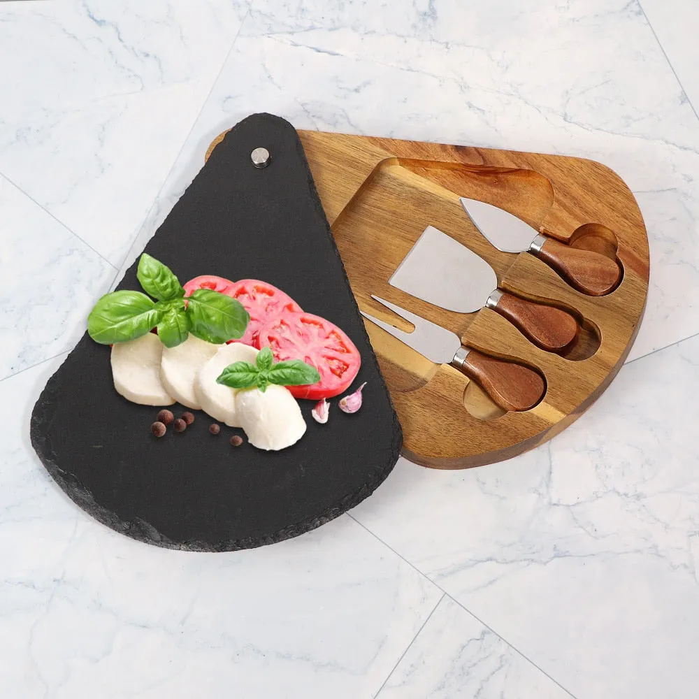 3pcs Cheese Knives And Boards Slate Cheese Food Serving Boards