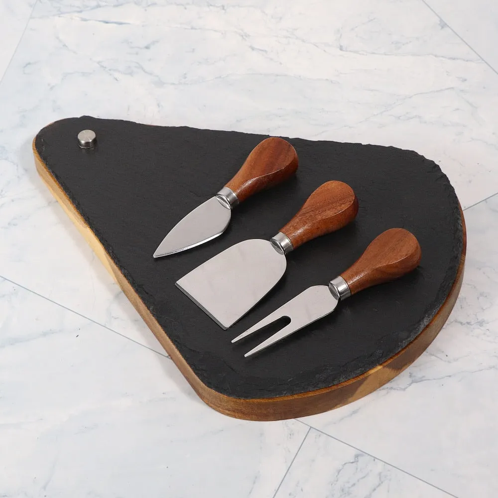 3pcs Cheese Knives And Boards Slate Cheese Food Serving Boards