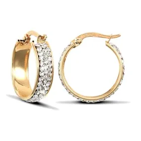 9ct Yellow Gold Pave Style Round CZ 5mm Hoop Earrings 18mm