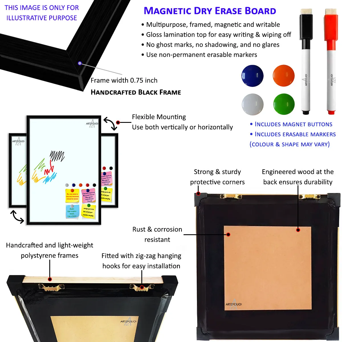 Abstract Tiled Mosaic Pattern Framed Magnetic Dry Erase Board | Combo with Magnet Buttons & Markers