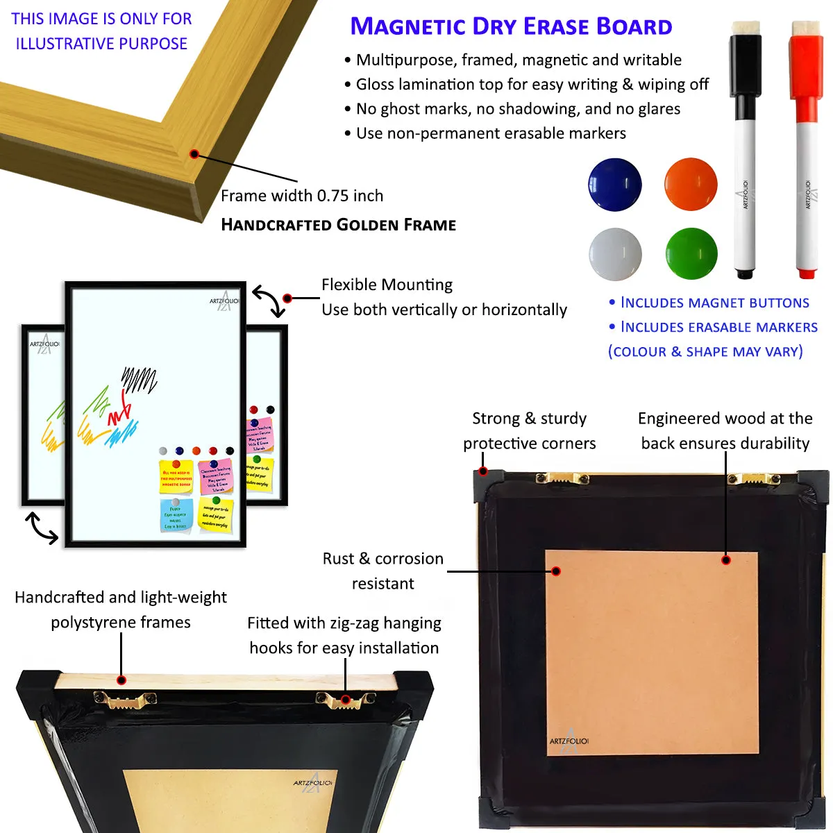 Abstract Tiled Mosaic Pattern Framed Magnetic Dry Erase Board | Combo with Magnet Buttons & Markers