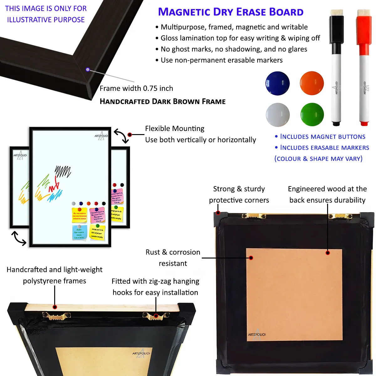Abstract Tiled Mosaic Pattern Framed Magnetic Dry Erase Board | Combo with Magnet Buttons & Markers