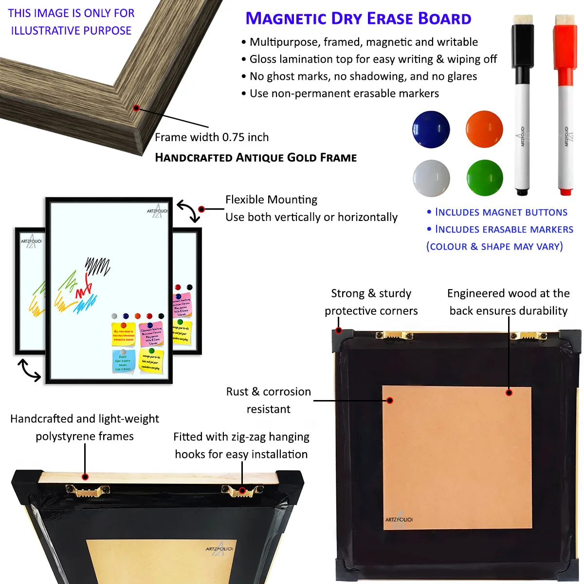 Abstract Tiled Mosaic Pattern Framed Magnetic Dry Erase Board | Combo with Magnet Buttons & Markers