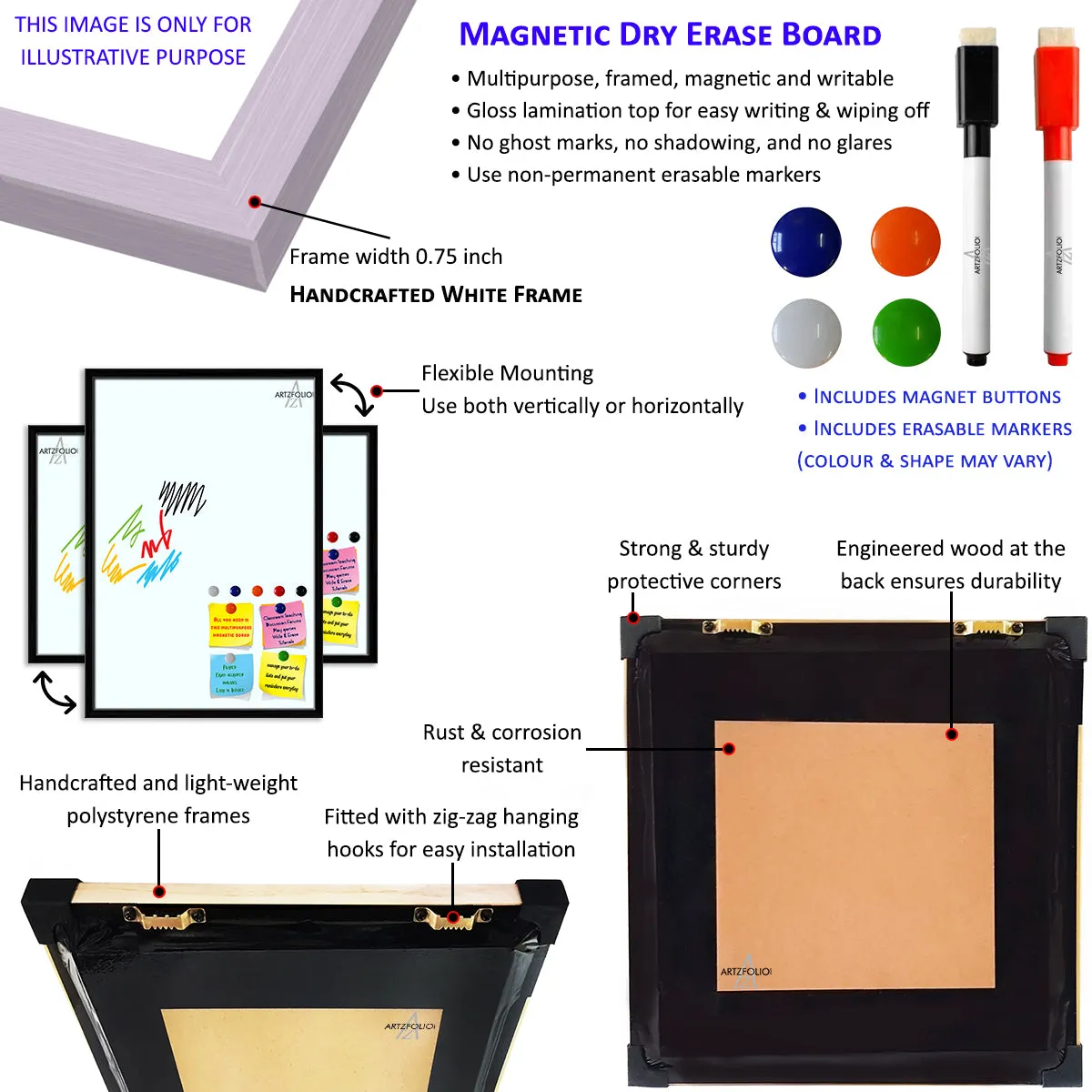 Abstract Tiled Mosaic Pattern Framed Magnetic Dry Erase Board | Combo with Magnet Buttons & Markers