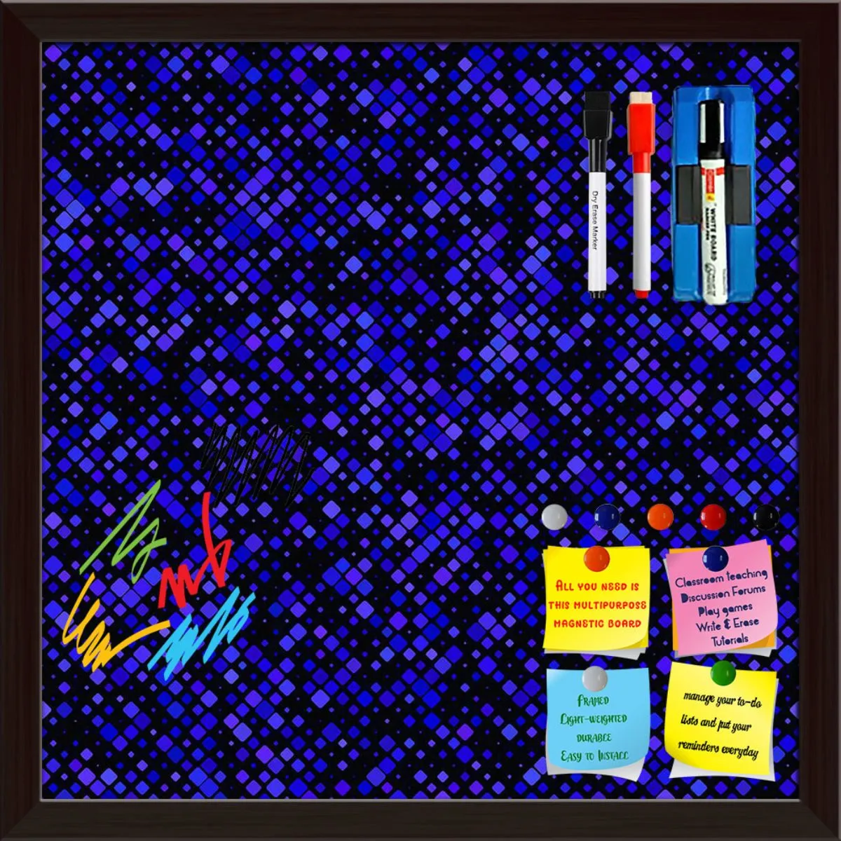 Abstract Tiled Mosaic Pattern Framed Magnetic Dry Erase Board | Combo with Magnet Buttons & Markers