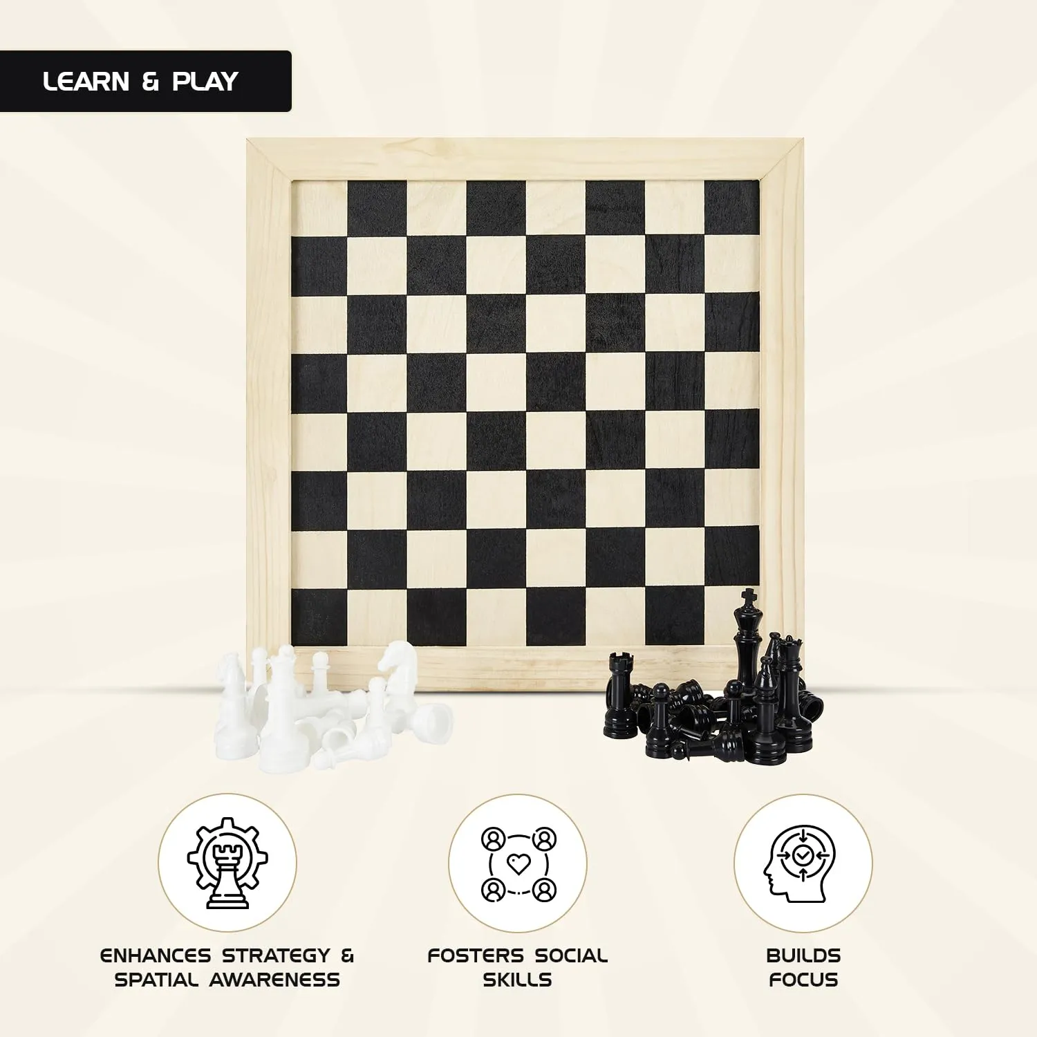 Amazon Brand - Jam & Honey Wooden Handcrafted Chess | Great Birthday Gift | Toy for Kids Girls Boys
