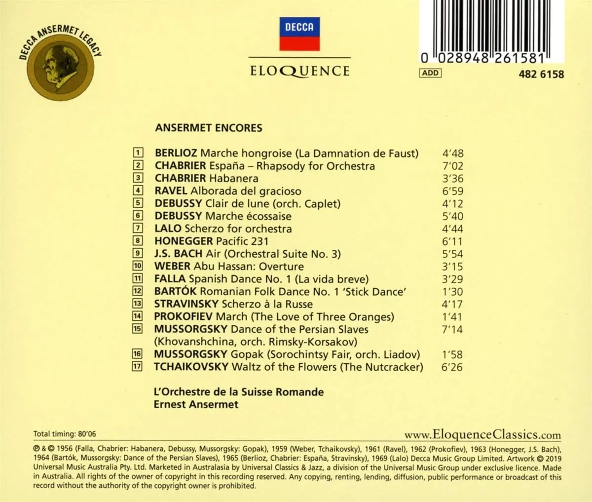 ANSERMET ENCORES - L'ORCHESTRE DE LA SUISSE ROMANDE, ERNEST ANSERMET