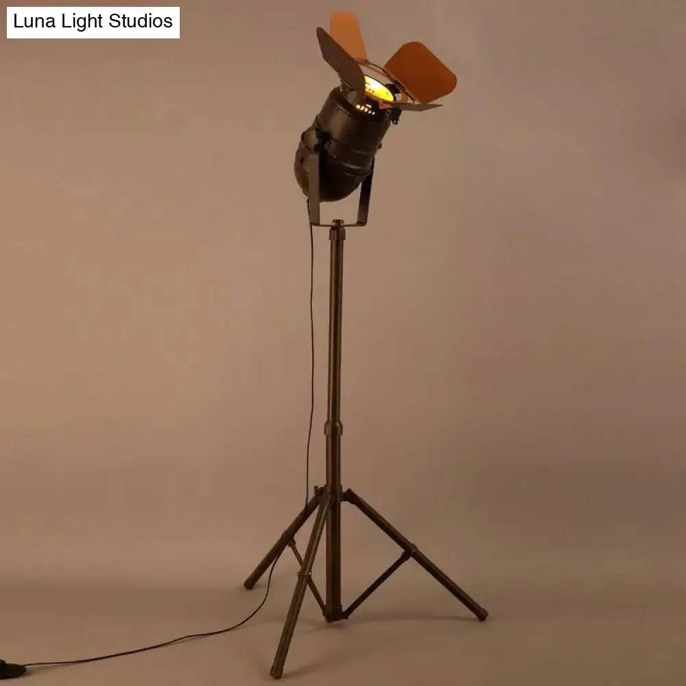 Antique Tripod Floor Lamp - Stylish & Rotatable 1/2-Light Metallic in Dark Rust for Living Room