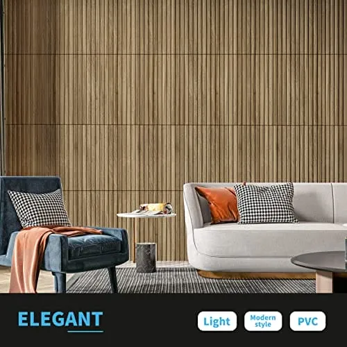 Art3d Slat Wall Panel, 3D Fluted Textured Panel 12-Tile 19.7 x 19.7in. - Walnut
