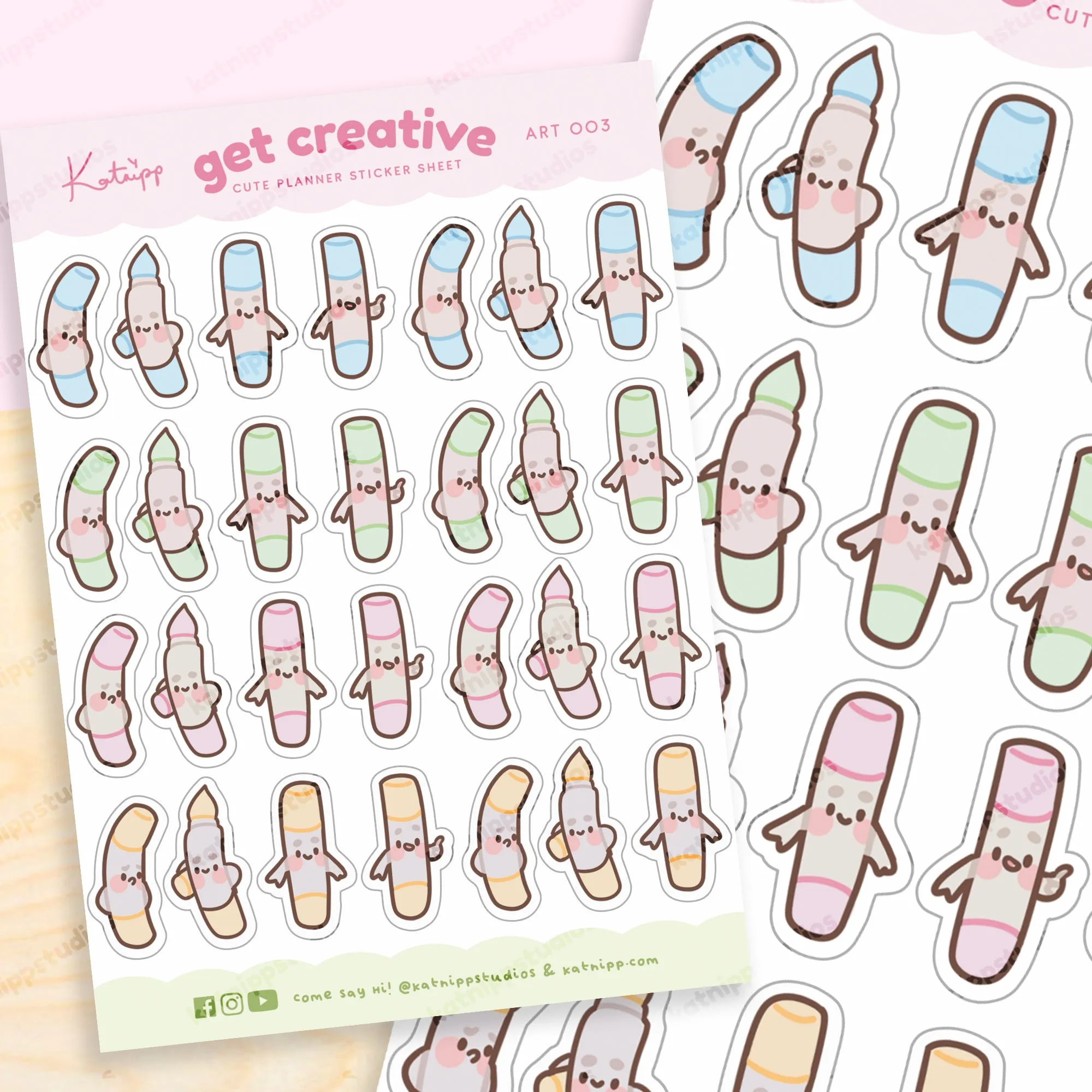 Artist Marker Pen Sticker Sheet | Kawaii Pastel Art Supply Stickers for Planners, Journals & Creative Projects | ART 003
