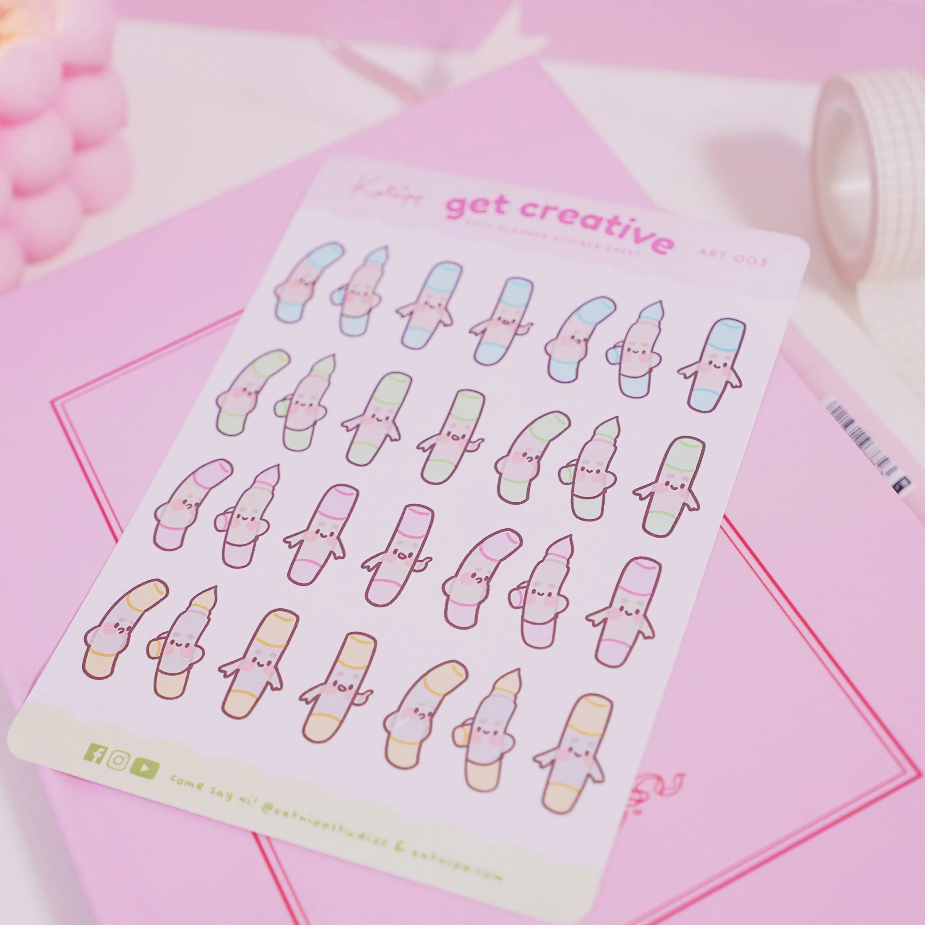 Artist Marker Pen Sticker Sheet | Kawaii Pastel Art Supply Stickers for Planners, Journals & Creative Projects | ART 003