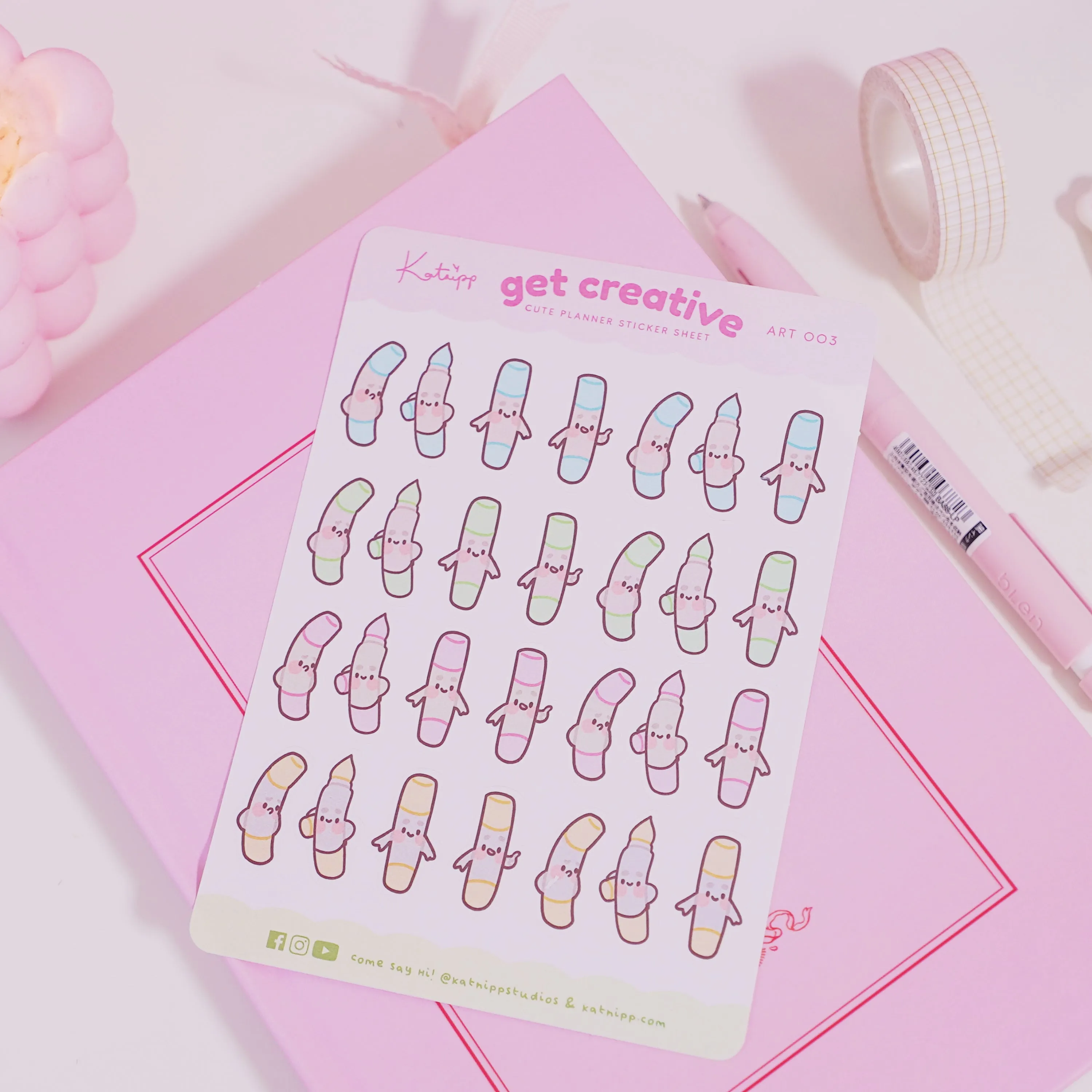 Artist Marker Pen Sticker Sheet | Kawaii Pastel Art Supply Stickers for Planners, Journals & Creative Projects | ART 003