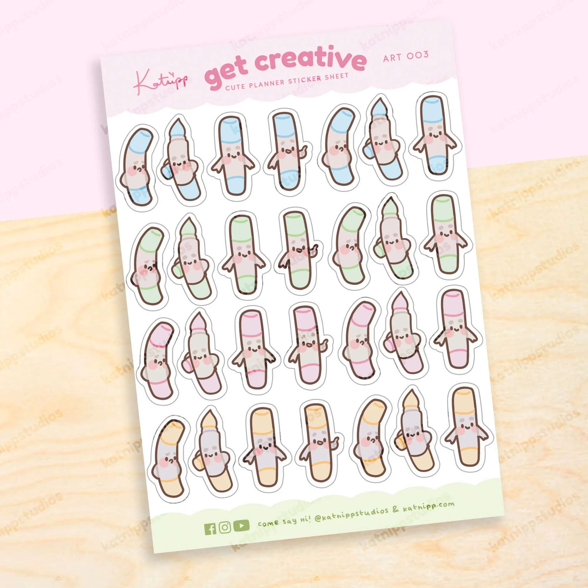 Artist Marker Pen Sticker Sheet | Kawaii Pastel Art Supply Stickers for Planners, Journals & Creative Projects | ART 003