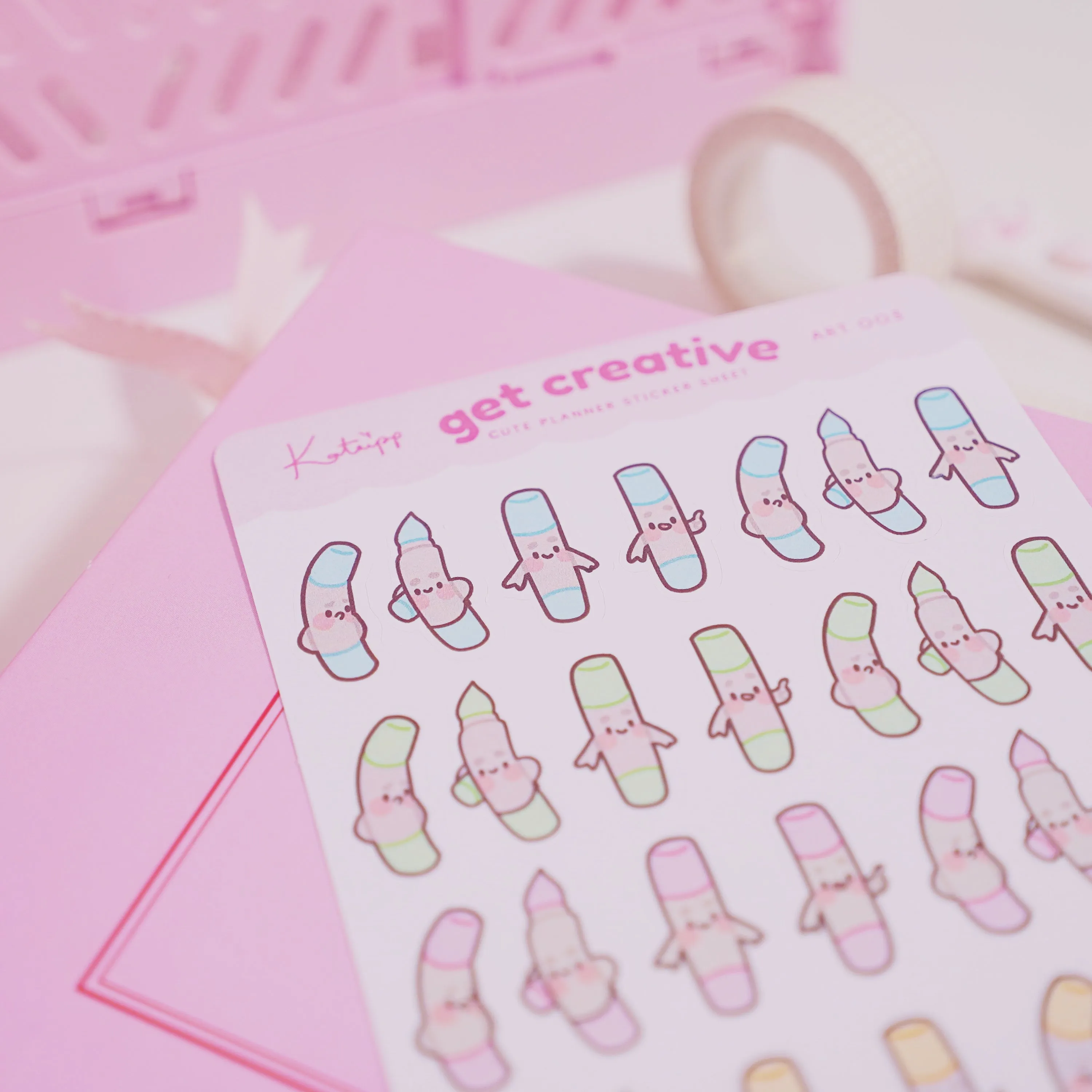 Artist Marker Pen Sticker Sheet | Kawaii Pastel Art Supply Stickers for Planners, Journals & Creative Projects | ART 003