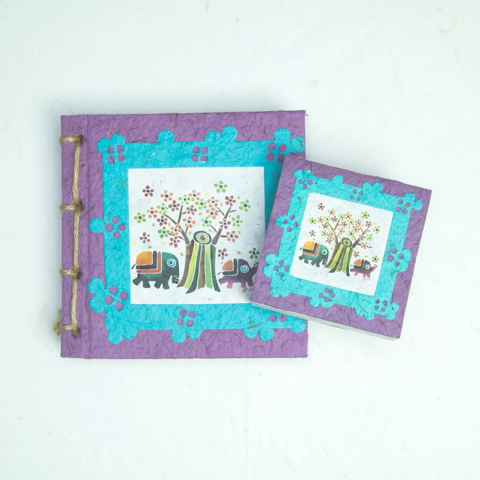 Artist Reproductions - Thailand Themed - Batik Art Set Purple - Twine Eco-friendly Journal and Scratch Pad Set