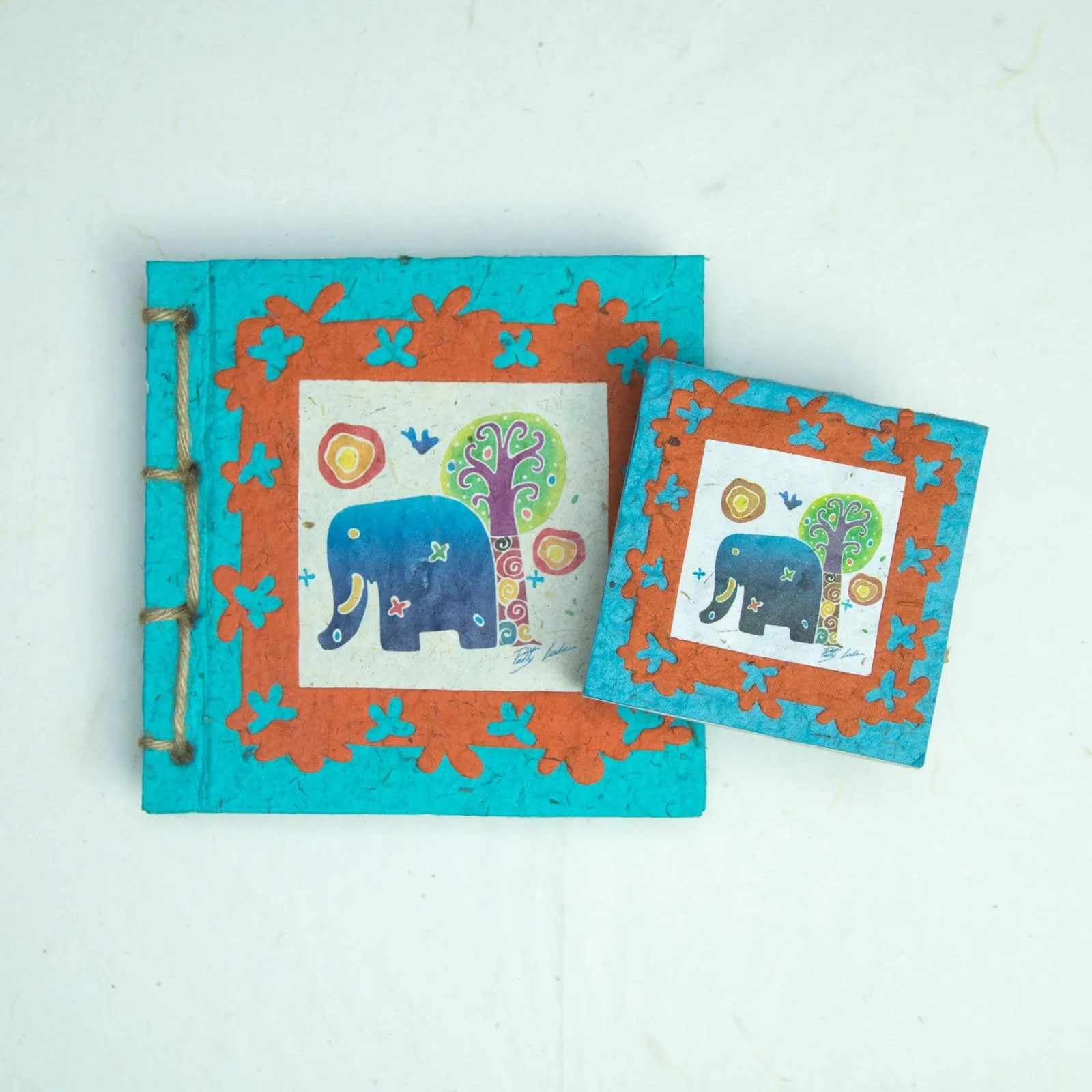 Artist Reproductions - Thailand Themed - Batik Art Set Teal - Twine Eco-friendly Journal and Scratch Pad Set