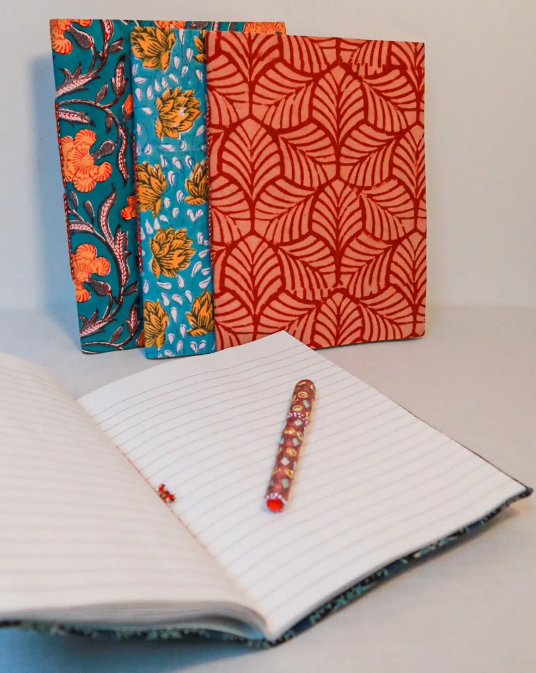 Big handmade block print notebook | Night blue and green