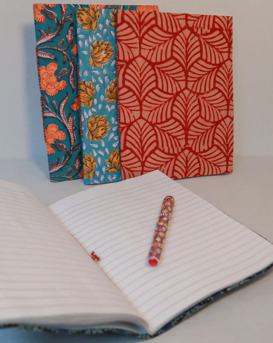 Big handmade block print notebook | Red