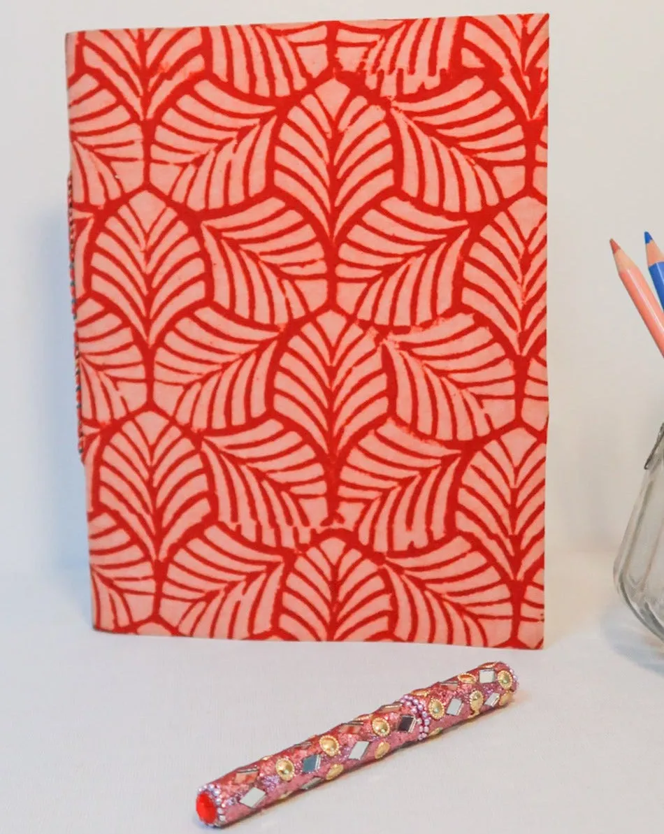 Big handmade block print notebook | Red