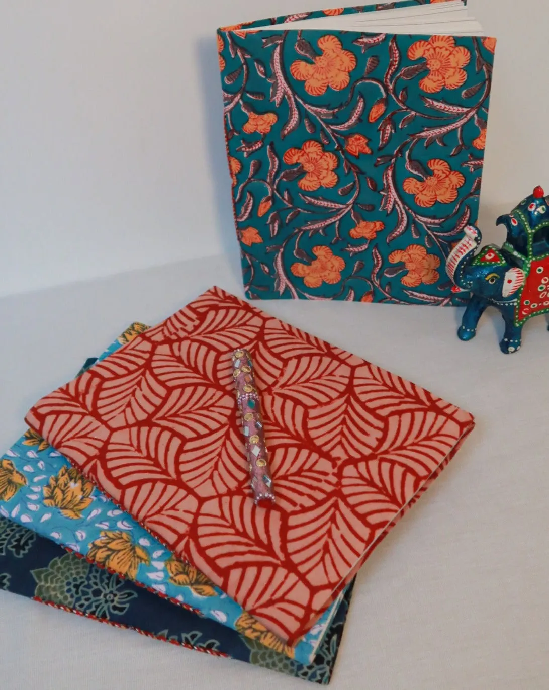 Big handmade block print notebook | Red