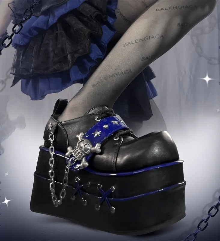 Black and Blue Star Hunter Pirates Skull Gothic Platforms