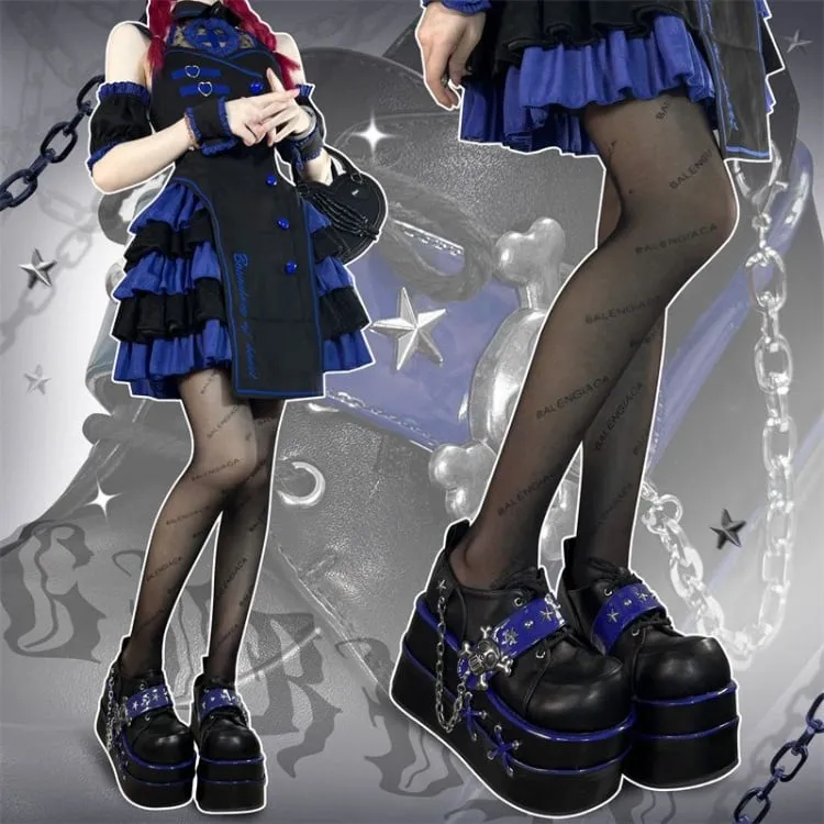 Black and Blue Star Hunter Pirates Skull Gothic Platforms