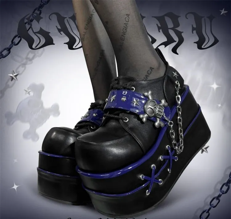 Black and Blue Star Hunter Pirates Skull Gothic Platforms