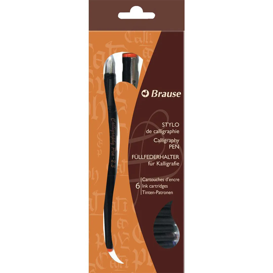 Brause Calligraphy Fountain Pen with 6 Ink-Coloured Cartridges