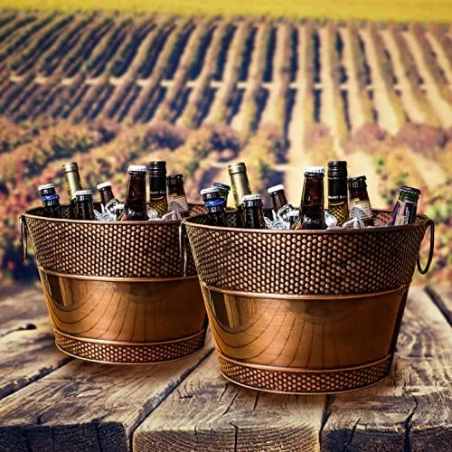 BREKX Copper Galvanized Old Tavern Copper-Finish Beverage Ice Bucket/Drink Tub for Parties, Wedding Gifts, 15 Quarts -Farmhouse Decor