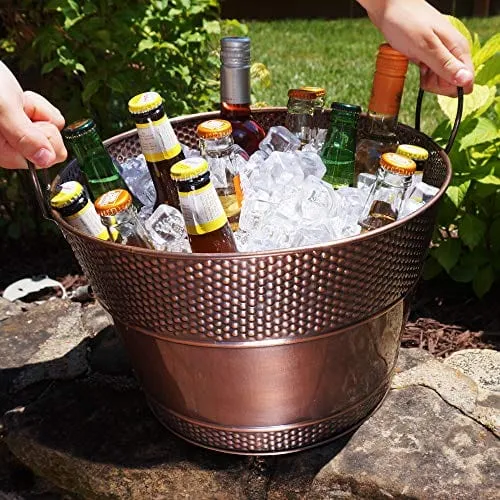 BREKX Copper Galvanized Old Tavern Copper-Finish Beverage Ice Bucket/Drink Tub for Parties, Wedding Gifts, 15 Quarts -Farmhouse Decor