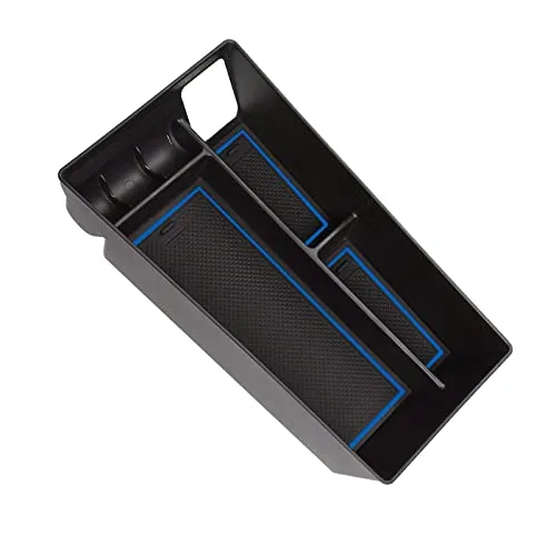 Center Console Organizer Tray for 2021  Mustang Mach-E Armrest Box Organizer Secondary Storage Glove Box for Latest Mustang Interior Accessories with USB Hole and Coin Holder (Blue)