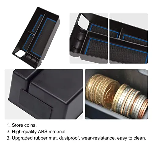 Center Console Organizer Tray for 2021  Mustang Mach-E Armrest Box Organizer Secondary Storage Glove Box for Latest Mustang Interior Accessories with USB Hole and Coin Holder (Blue)