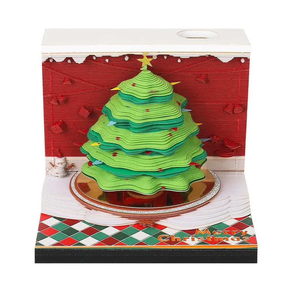 Christmas Tree 3D Note Pad - Desk Decor Creative Memo Pad - Holiday Gifts Christmas Gifts Omoshiroi Block