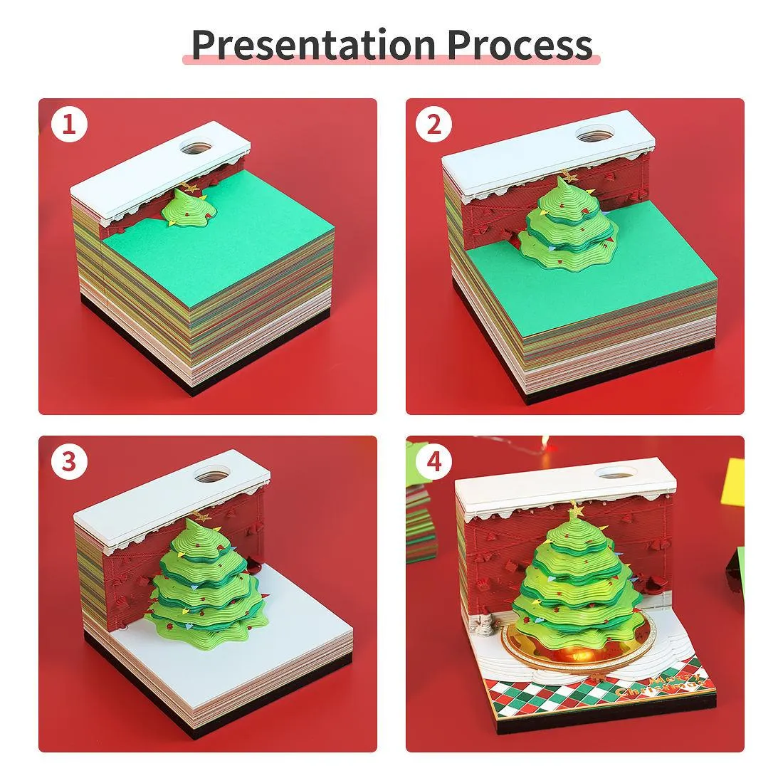 Christmas Tree 3D Note Pad - Desk Decor Creative Memo Pad - Holiday Gifts Christmas Gifts Omoshiroi Block