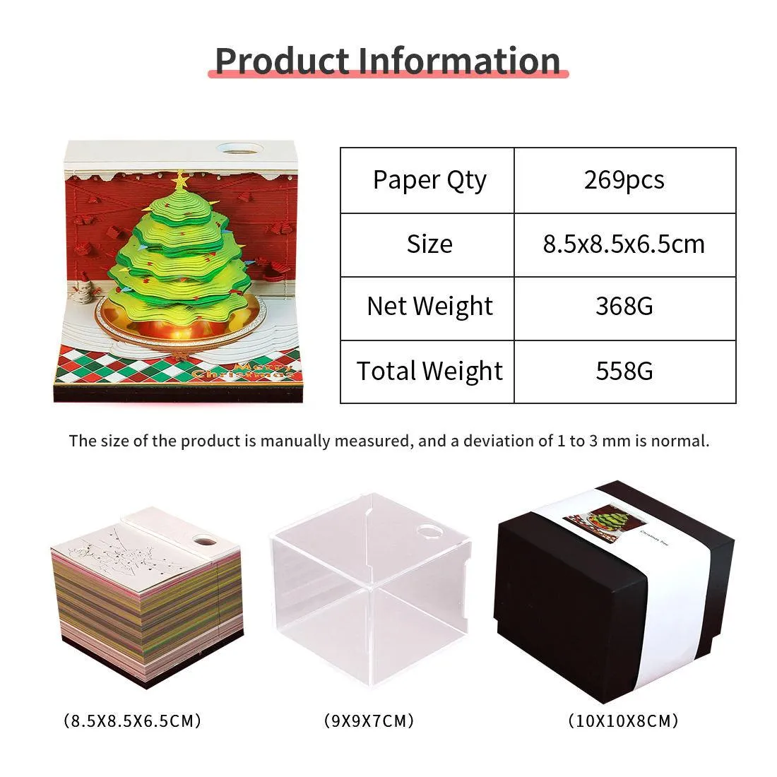 Christmas Tree 3D Note Pad - Desk Decor Creative Memo Pad - Holiday Gifts Christmas Gifts Omoshiroi Block
