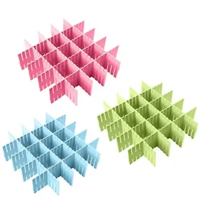 Coralpearl Plastic Desk DIY Grid Drawer Dividers Adjustable Tidy Closet Shelf Storage Organizers for Purses,Ties,Tshirts,Pens,Bras,Sock,Underwear,Scarves,Makeup,Kitchen Cutleries (Blue Green Pink)