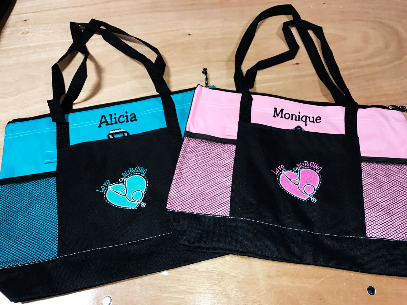 Custom Embroidered "Love Nursing" Zippered Tote