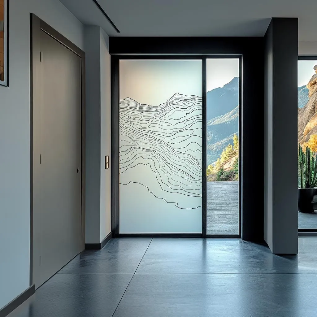 Custom Frosted Glass Door Decal | Topographic Line Design | Modern Privacy Window Sticker | Etched Glass Effect | Minimalist Home Decor